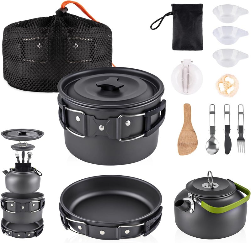 aiGear Camping Cooking Set Cookware Mess Kit with Storage Bag Pot Pan Set Camping Accessories for Outdoor Camping Hiking Picnic Portable and Lightweight Aluminum - Image 1